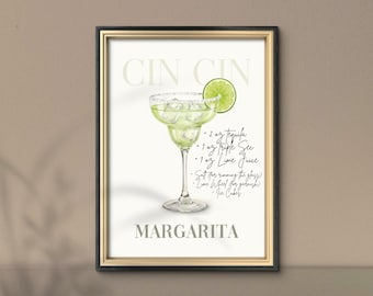 Margarita Cocktail Recipe Art Print | Watercolor Kitchen Bar Decor (Digital Download)