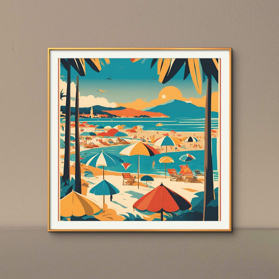 French Riviera Digital Poster, Square Wall Art, Coastal Landscape ...