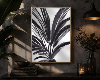 Impression de feuilles tropicales noir et blanc : décoration minimaliste de jungle urbaine (téléchargement numérique)