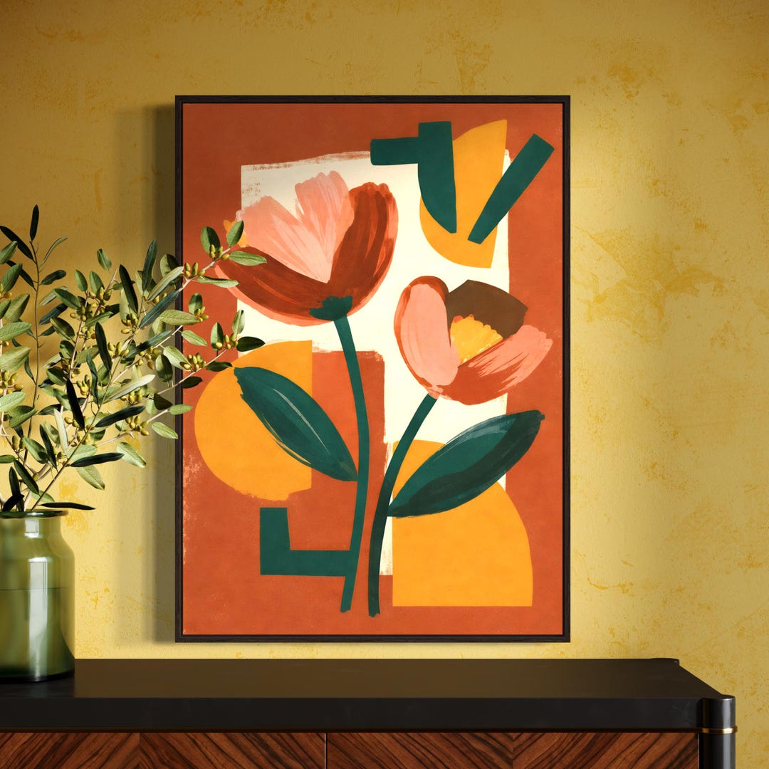 Abstract Floral Print, Mid Century Modern Botanical Wall Art (digital ...