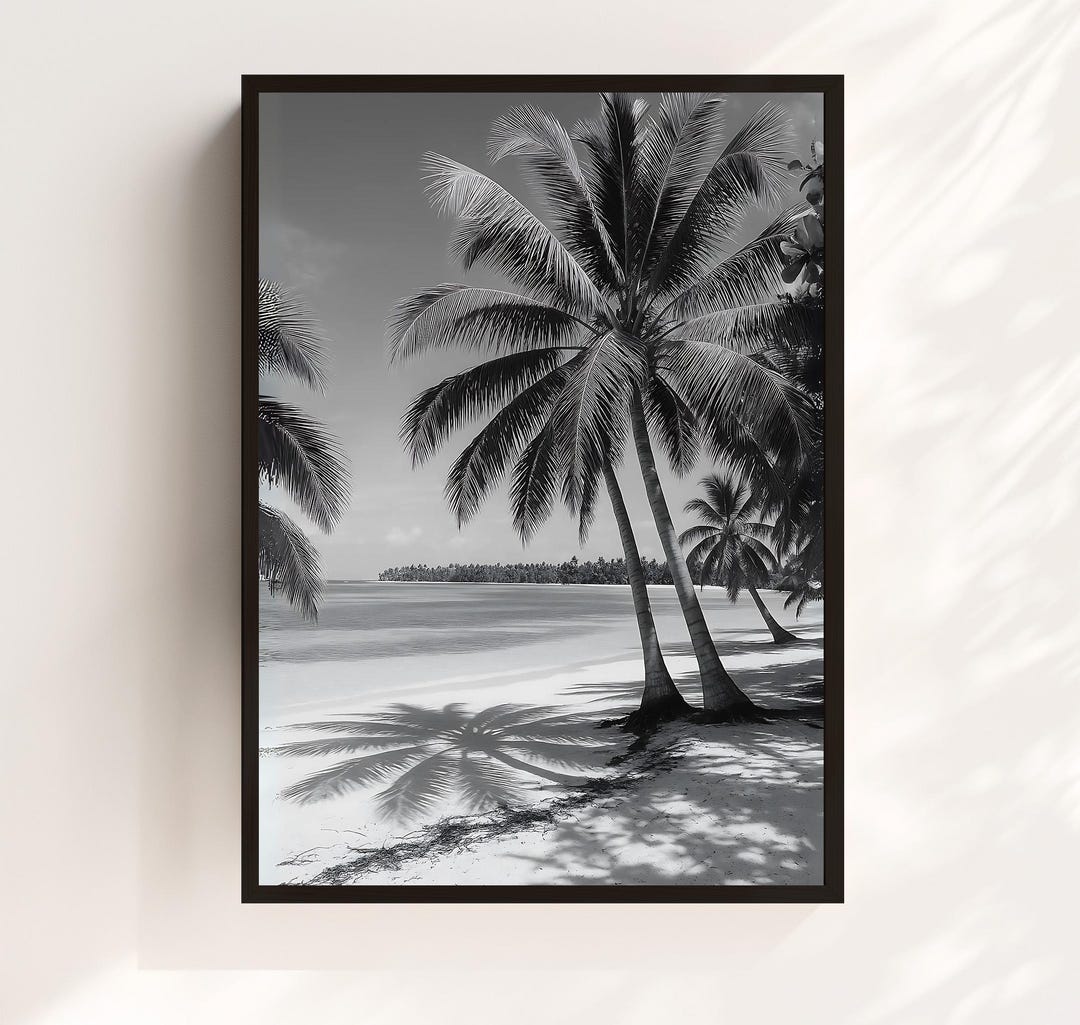 Black and White Palm Tree Print: Minimalist Coastal Photography - Etsy