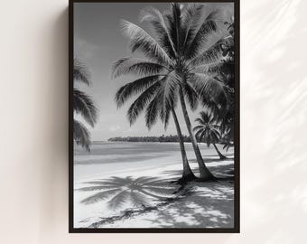 Black and White Palm Tree Print: Minimalist Coastal Photography