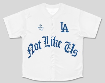 Kendrick Inspired – White (Blue Text) 'Not Like Us' LA Baseball Jersey