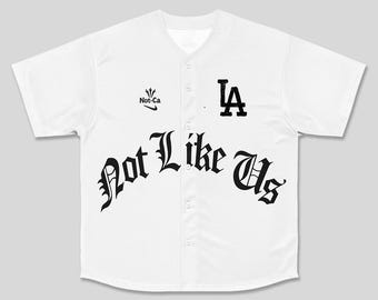 Kendrick Inspired – White (Black Text) 'Not Like Us' LA Baseball Jersey