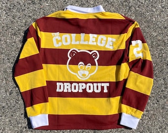 Sudadera polo de rugby con rayas granate y doradas inspirada en KanYe de College Dropout: 3 variantes