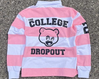 Kanye Inspired ("The College Dropout" Front Version) Pink & White Polo Rugby Sweatshirt – 3 Versions