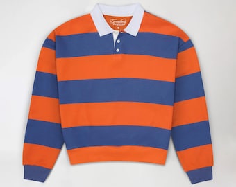 The College Dropout (Kanye West) Inspired  Orange & Blue Polo Rugby Sweatshirt - Ultra Baggy Fit