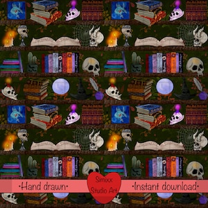 Bookshelf Halloween   Seamless Pattern  300DPI Instant Download Digital Papers Vinyl Fabric Surface Design Halloween digital file