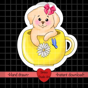 Kawaii puppy in een mok clipart png 300 DPI Instant Download Labrador sublimatie ontwerp puppy digitale print puppy clipart bundel