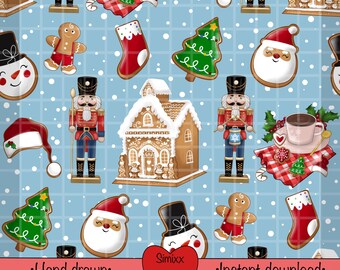 Nutcracker & Gingerbread Christmas Seamless Pattern |  Holiday Digital Paper | Festive Xmas Print (Digital Download)