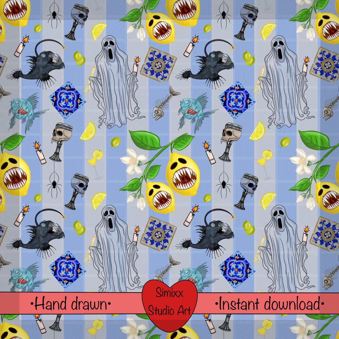 Spooky Amalfi Coast Seamless Pattern: Halloween Digital Paper (300 DPI ...