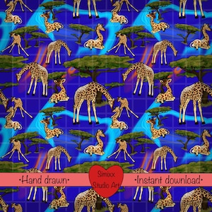 Giraffe safari seamless pattern 300 DPI Instant Download Digital Papers Vinyl Fabric Surface Design  giraffe seamless design animals png