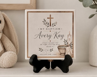 Personalized Baptism Plaque – Keepsake Gift Tile for Girl or Boy with Name and Date
