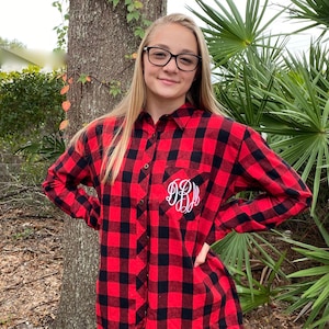 Buffalo Plaid Flannel Shirt - Personalized - Bridesmaid Shirt - Three Letter Monogram or Single Initial - Red and Black - Buffalo Check