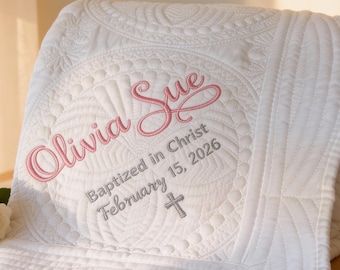 Personalized Baptism Gift: Embroidered Blanket for Boy or Girl as a Christening Keepsake from Godparents