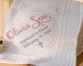 Personalized Baptism Gift: Embroidered Blanket for Boy or Girl as a Christening Keepsake from Godparents