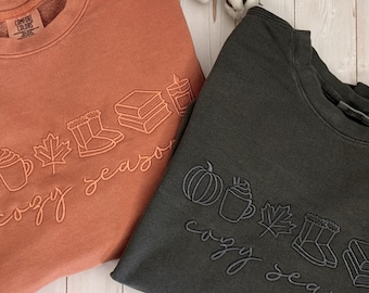 Embroidered Cozy Season Sweatshirt: Comfort Colors Lightweight Fall Shirt