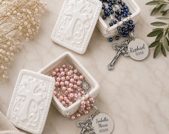 Personalized Rosary Beads – Baptism, Christening, First Communion Keepsake