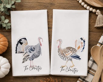 Personalized Fall Turkey Kitchen Tea Towel: Watercolor Designs