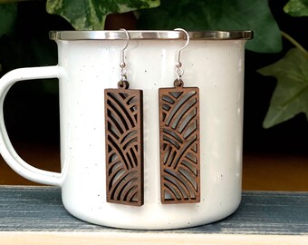 Laser Cut Wood Earrings - Dangle Earrings - Walnut Ply with Sterling Hooks - Lightweight 1/8 Inch - Valentines Gift for Her - Wood Jewelry