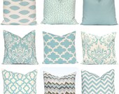 Decorative Pillow, Throw Pillow, Pillows, Toss Pillow, Accent Pillow, Village Blue and Natural, 16 x 16 Inches - Blue Throw Pillow Covers