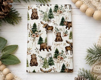 Woodland Animals Light Switch Cover: Custom Bear Wildlife Nursery or Rustic Decor