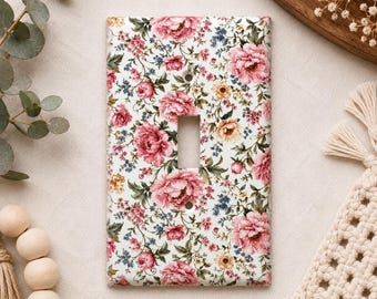 Pink Floral Switch Cover Plate: Cottage Core for Bedrooms or Nursery