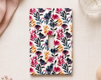 Decorative Light Switch Plate Cover: Abstract Floral Jewel Tones of Pink and Navy