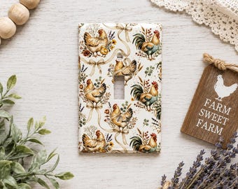 Rustic Farmhouse Chicken Light Switch Cover: Rooster & Hen Wall Plate for Country Kitchen Decor