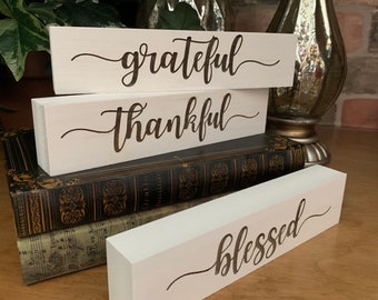 Single Word Sign - Laser Engraved Wood Sign - Blessed, Grateful, Thankful Shelf Sitters - 2023 Word of Year - 1.5 Inches x 7.25 Inches 2023