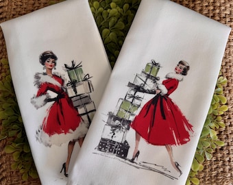 Retro Glamour Kitchen Towels for Christmas or Thanksgiving: Mid Century Modern