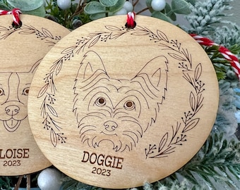 Personalized Dog Ornament - Christmas Tree - 34 Breeds - Laser Engraved Wood - Dog Lover Gift - Dog's First Christmas