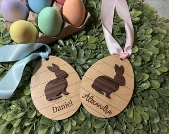 Personalized Easter Basket Tag - Bunny - Gift for Grandkids - For Grandchildren - Gift Tags - Maple and Walnut - Girl or Boy - Four Inches