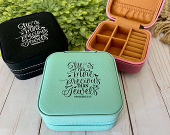 Jewelry Case - Christian Gift for Her - Laser Engraved - Rosary Box - Baptism - For Travel - Jewelry Box - Proposal Prop - Mother's Day Gift