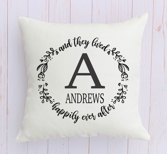 Monogram Pillow Cover 16 X 16 They Lived Happily Ever Etsy