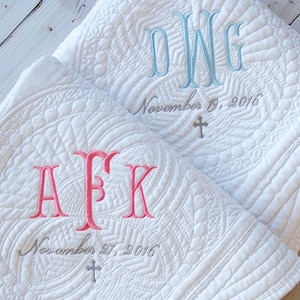 Baptism Blanket Personalized Monogram Quilt New Baby Gift Personalized Baby Quilt Baptism Gift for Girl Baptism Gift for Boy image 3