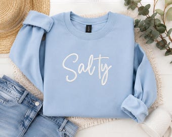 Salty Puff Embroidered Sweatshirt: Gildan 18000 Unisex Heavy Blend Crewneck