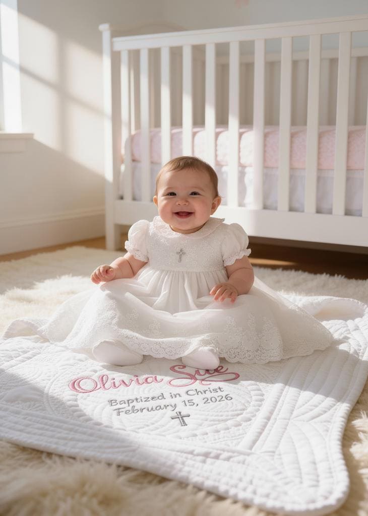 Personalized Baptism Gift: Embroidered Blanket for Boy or Girl as a Christening Keepsake from Godparents