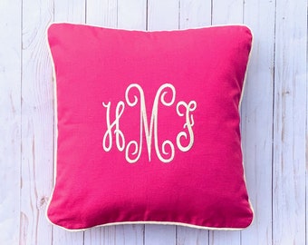 Monogram Pillow - 16 x 16 - Hot Pink Canvas - Dorm Pillow - Baby Girl Nursery - Invisible Zipper - Three Letter Monogram - Personalized Sofa