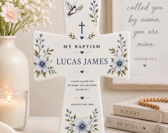Personalized Baptism Cross for Boy or Girl: Easel and Wall Hanger