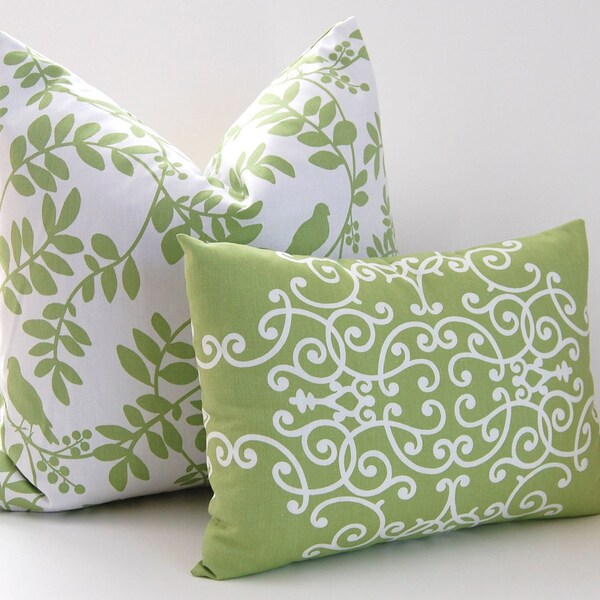 Decorative Pillow Covers Throw PIllows Dwell Studio Kiwi Green 20 x 20 Inches Birds and Scrolls