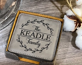 Personalized Coasters - Six with Suede Backing - Family Name - Drink Coaster - Shower Gift - Hostess Gift - Gift Under 25 - Wedding Gift
