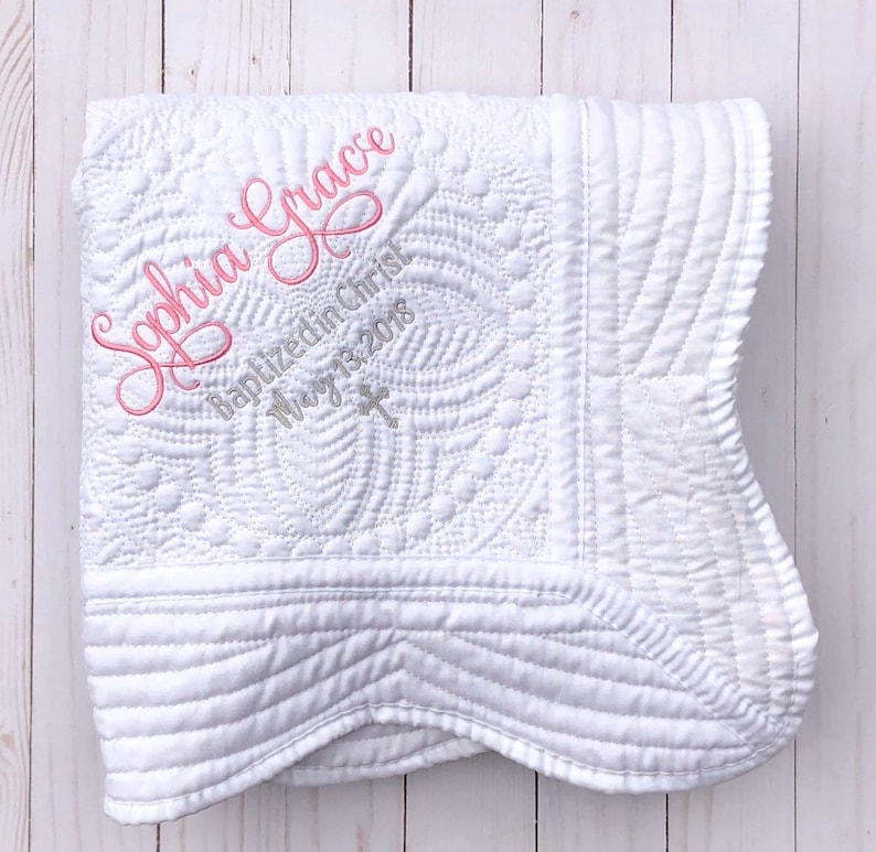 personalized baptism blanket with matching burp cloth