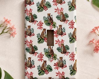 Leopard Tropical Light Switch Cover: Botanical or Pink Jungle Decor