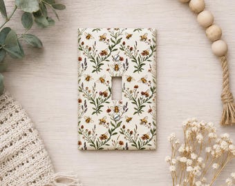 Wildflower and Bee Light Switch Cover: Cottage Core or Farmhouse Decor