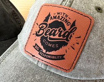 Beard Hat - Bearded Husband or Dad - Fathers Day Gift - Vintage Style Hat with Laser Engraved Patch - For Him - Man with Beard - Grandpa