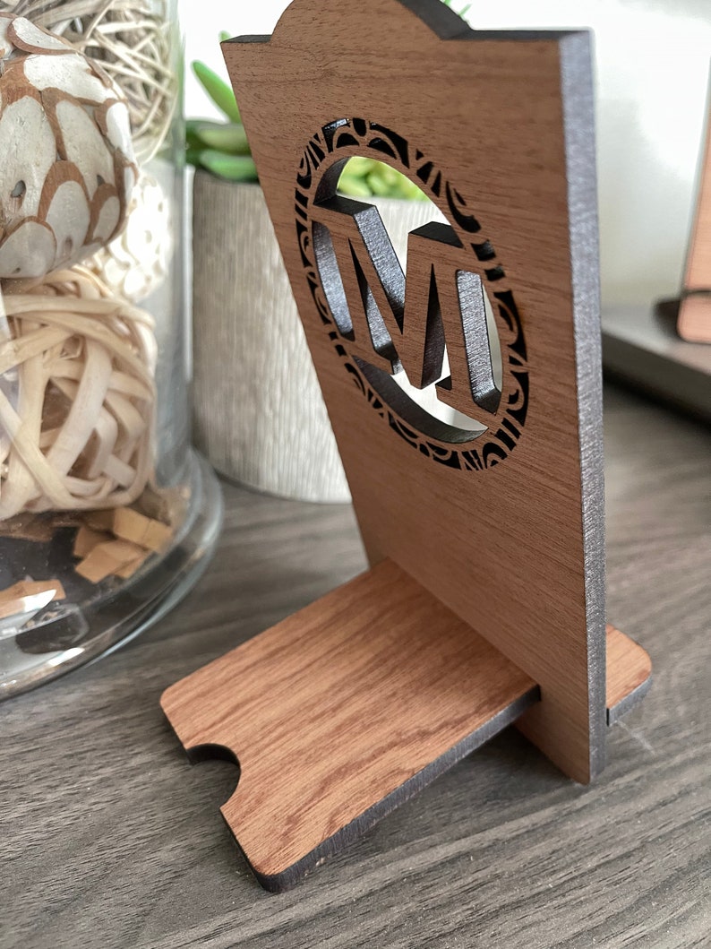 Cell Phone Stand Personalized Phone Holder Charging Stand Laser Cut Wood Employee Gift Corporate Easter Basket Gift image 4