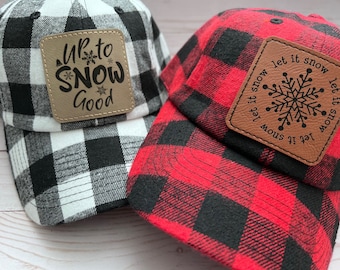 Buffalo Plaid Baseball Cap - Gift for Skier - Faux Leather Patch - Gift for Her Under 25 - Women's Hat - Red and Black - Snow Lovers