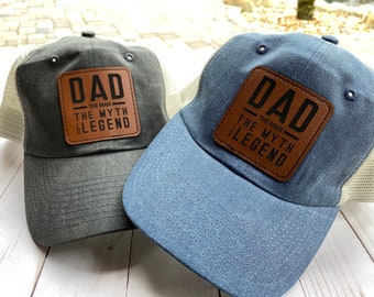 Baseball Cap for Dad - Fathers Day Gift from Kids - Pigment Dyed Trucker - Engraved Patch - Man Myth Legend - From Son Daughter