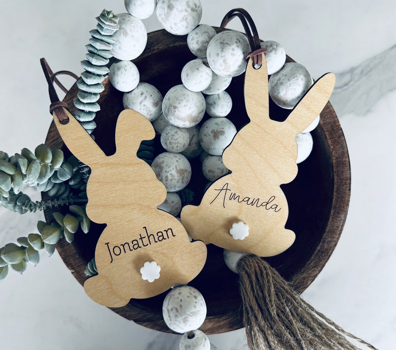 Easter Basket Tag Bunny Personalized Gift for Grandkids For Grandchildren Gift Tags Maple and Walnut Girl or Boy Present image 1